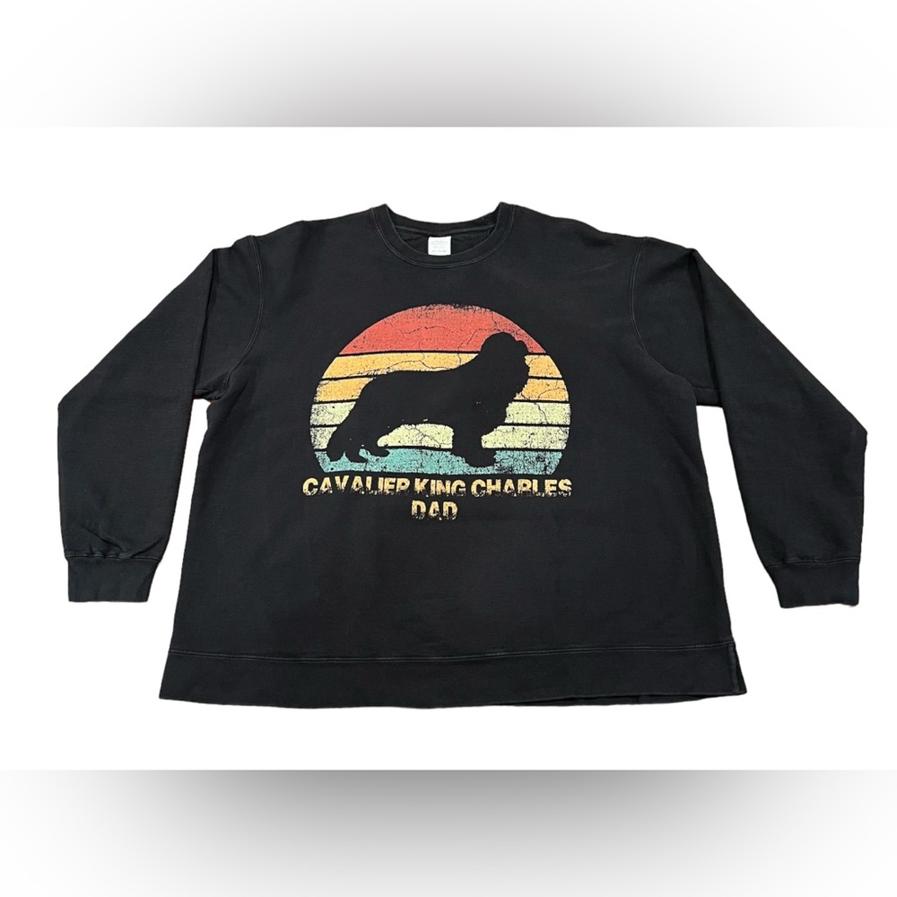 Cavalier King Charles Dad Crewneck Sweatshirt Black XXL Spaniel Port and Company